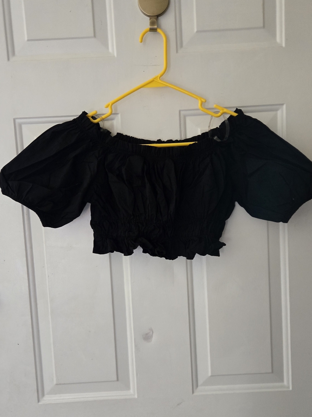 Black Off-Shoulder Smocked Crop Top